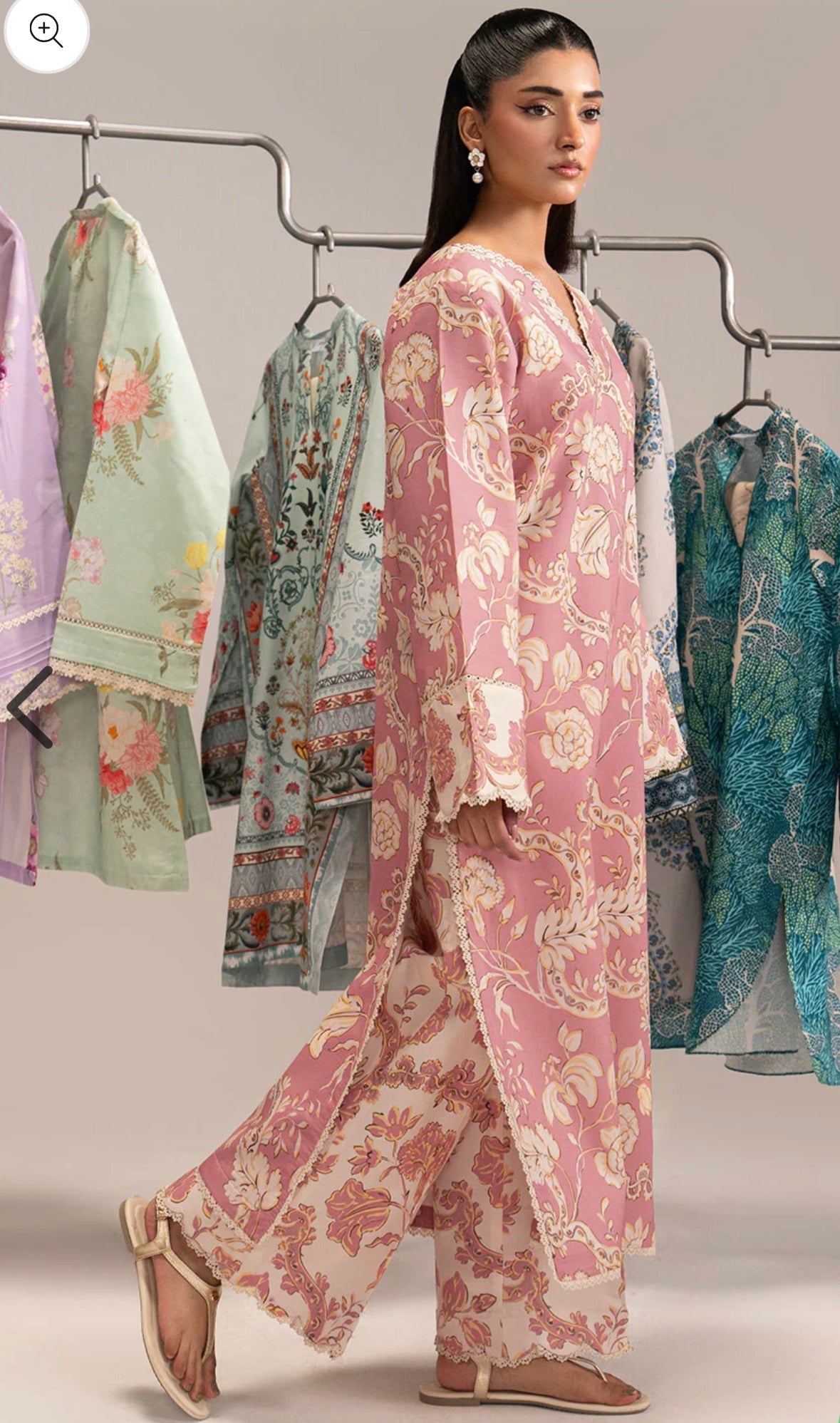 2-Piece lawn Long Shirt With Wide Trouser In Peach Colour