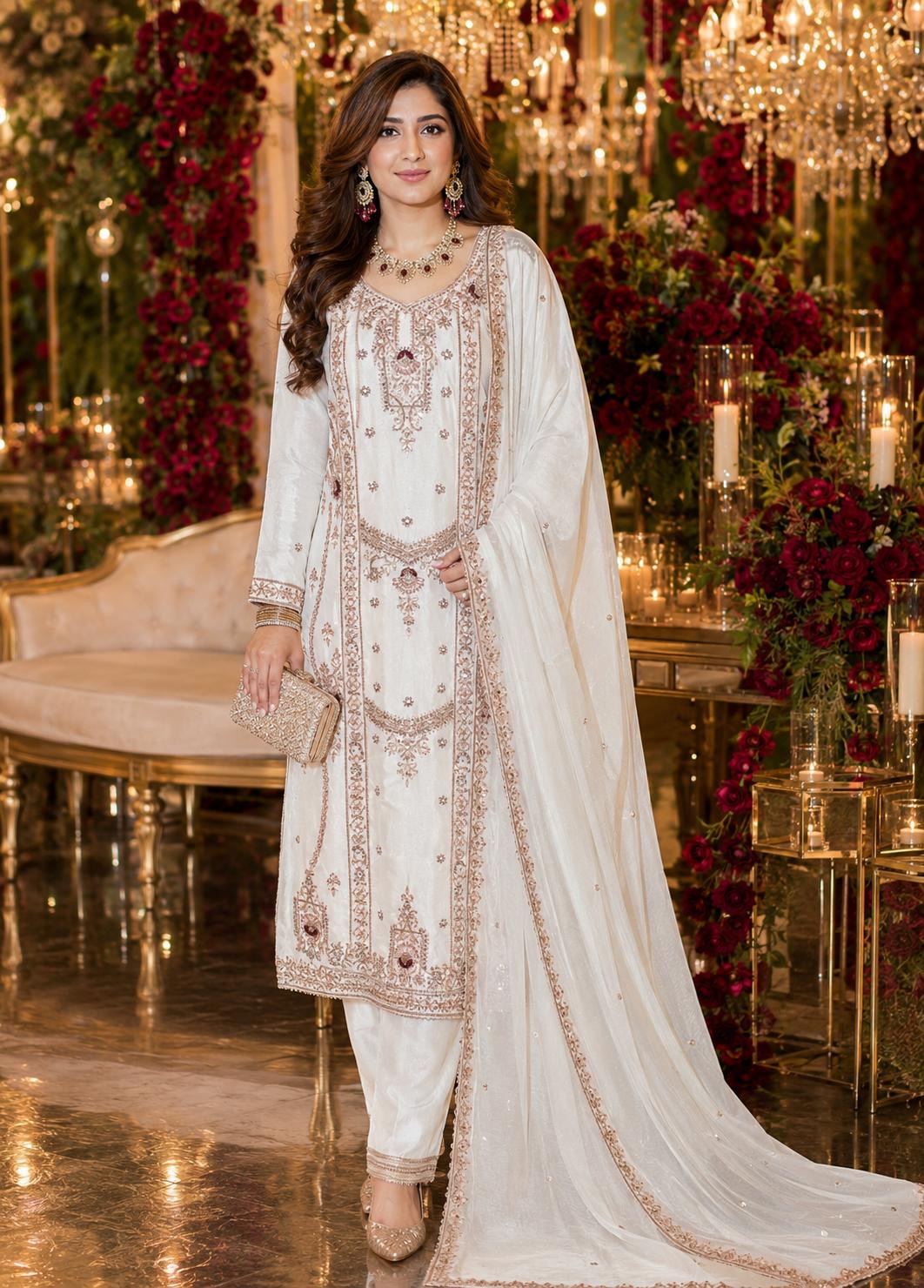 ✨ Luxury White Handcrafted Tussar Silk Outfit ✨