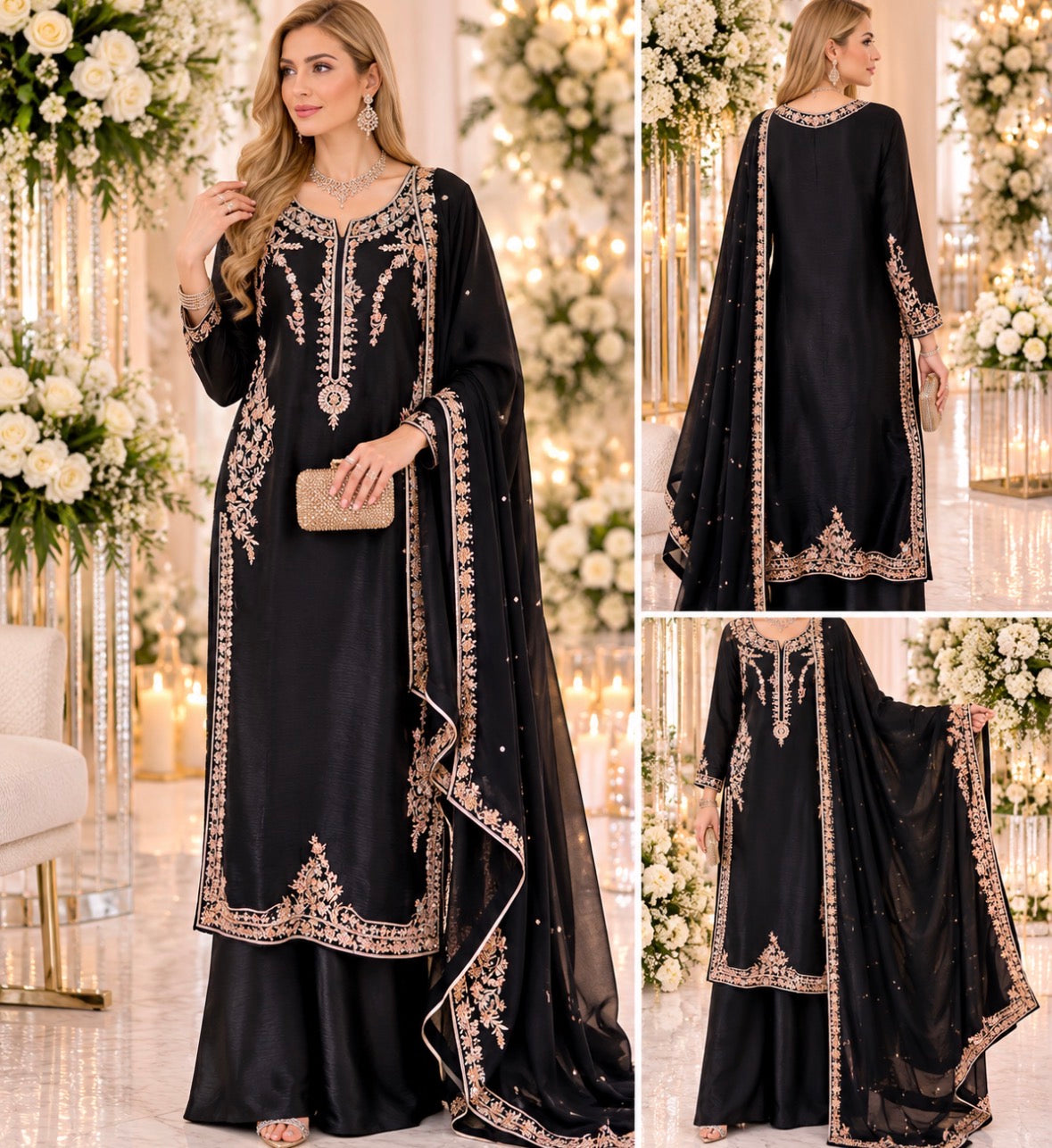 ✨ Luxury Black Handcrafted Tussar Silk Outfit ✨