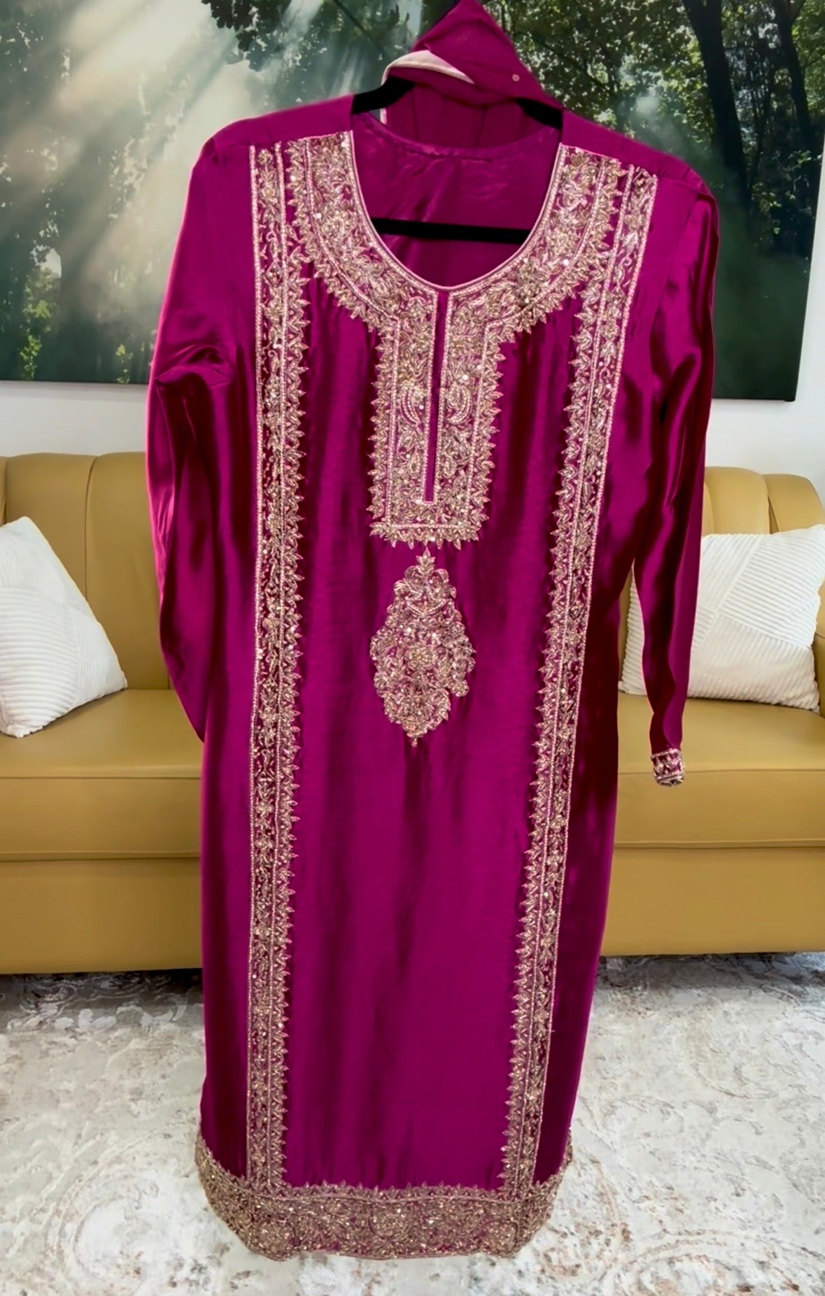 ✨ Luxury Hot Pink Handcrafted Pure Sheesha Silk Outfit ✨