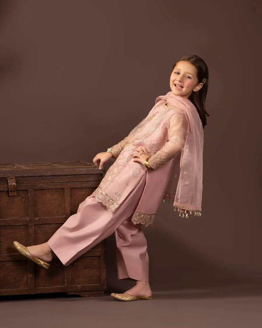 Kids 3-Piece Fershi Shalwar Outfit in Peace Colour