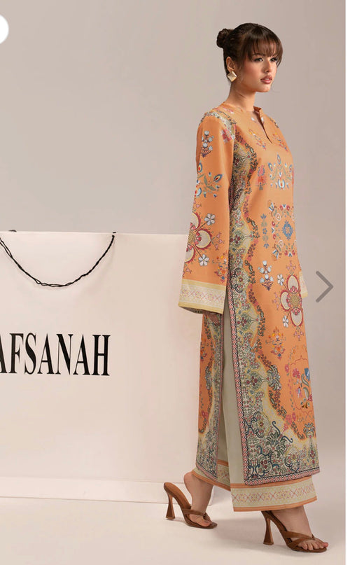 2-Piece Long Shirt With Wide Trouser Outfit In Lawn Fabric