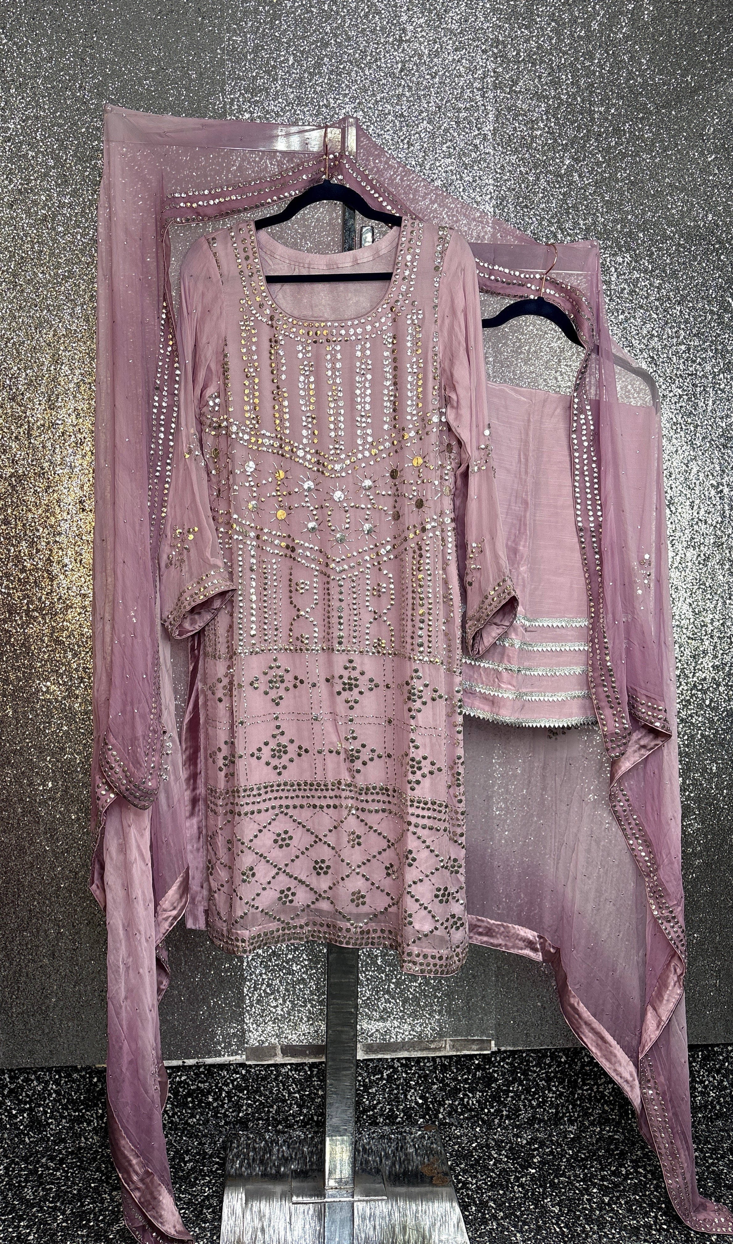 ✨ Luxury Handcrafted With Mukesh Lilac Formal Suit ✨