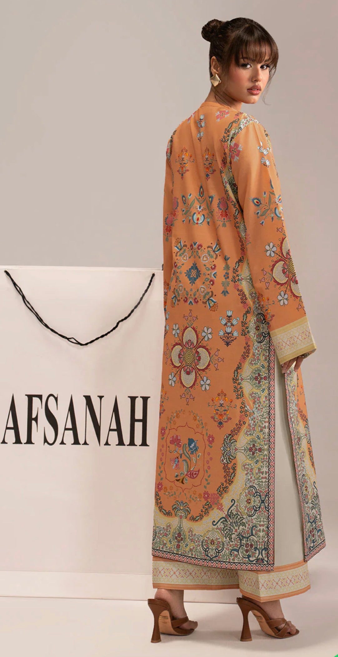 2-Piece Long Shirt With Wide Trouser Outfit In Lawn Fabric