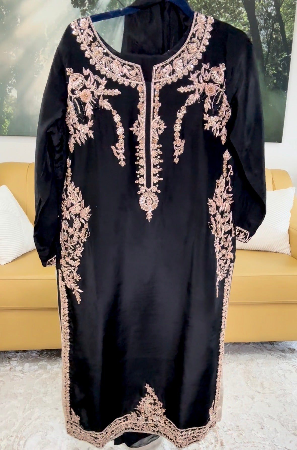 ✨ Luxury Black Handcrafted Tussar Silk Outfit ✨