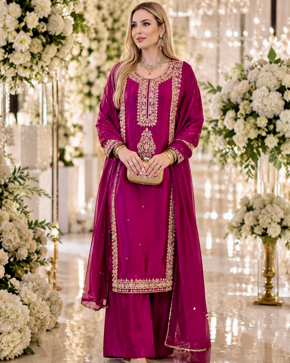 ✨ Luxury Hot Pink Handcrafted Pure Sheesha Silk Outfit ✨