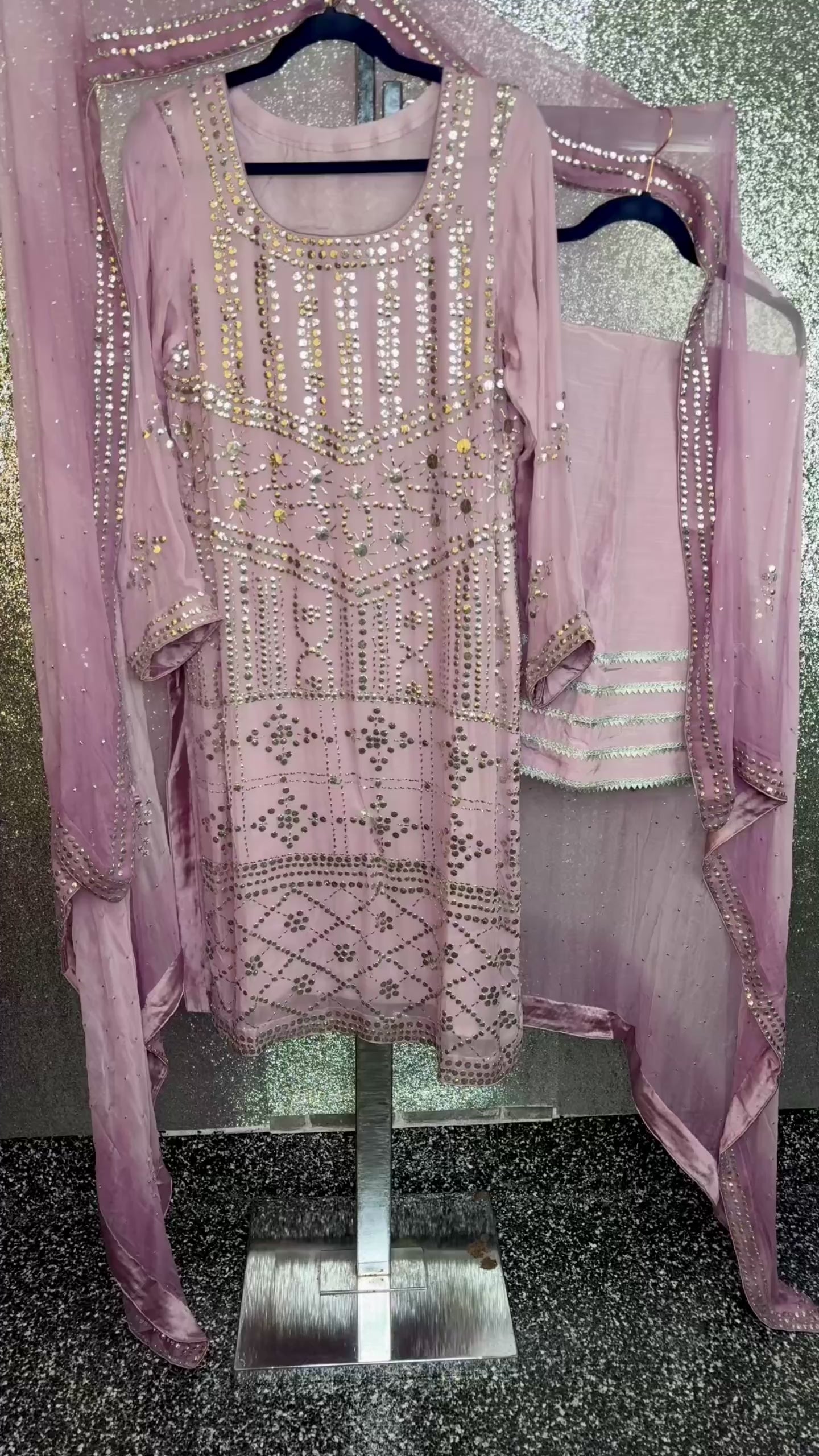 ✨ Luxury Handcrafted With Mukesh Lilac Formal Suit ✨